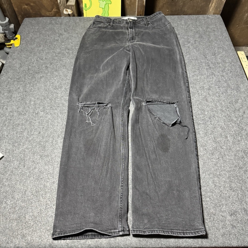 Hollister Womens Size 9R Black Denim Curvy‎ Ultra High Rise Dad Jeans Distressed